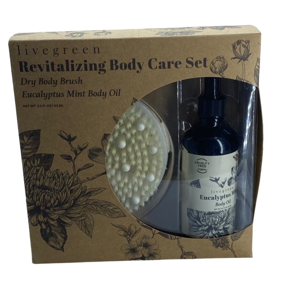 Livegreen Revitalizing‎ Body Care Set: Dry Body Brush & Eucalyptus Mint Body Oil